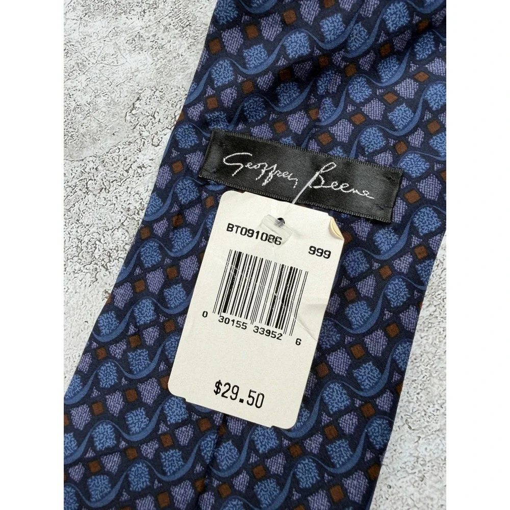 Geoffrey Beene Tie Mens One Size Blue Geometric Jacquard 100% Silk Designer
